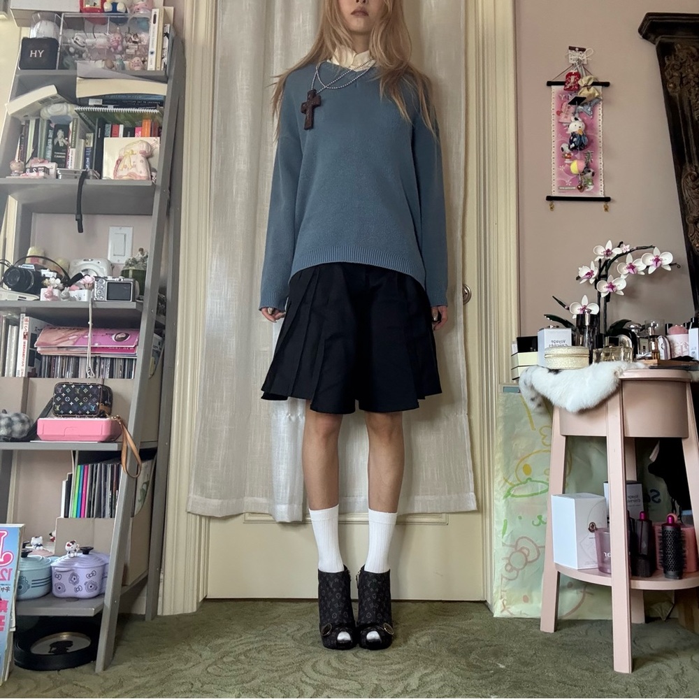 Korean Brand Blue V-Neck Oversized Sweater